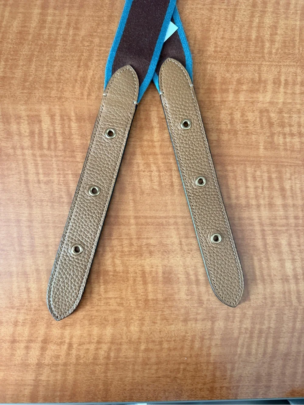 Adjustable Brown Webbing Camera/Bag Strap with Turquoise Edge - Picture 2 of 9